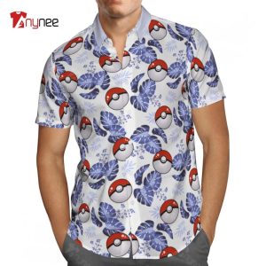 Cheap Poke Ball Tropical Leaves Pokemon Hawaiian Shirt