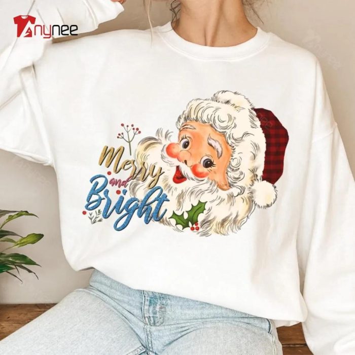 Vintage Santa Clause Merry And Bright Crew Neck Sweatshirt