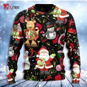 Black Cat Snowman Ugly Christmas Sweater - Anynee