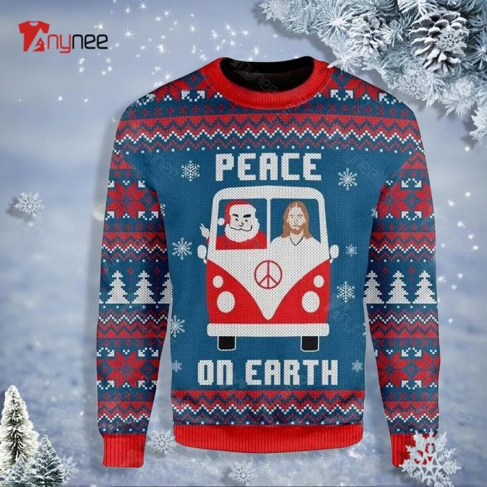 Peace On Earth Santa Claus And Jesus In The Car Ugly Sweater