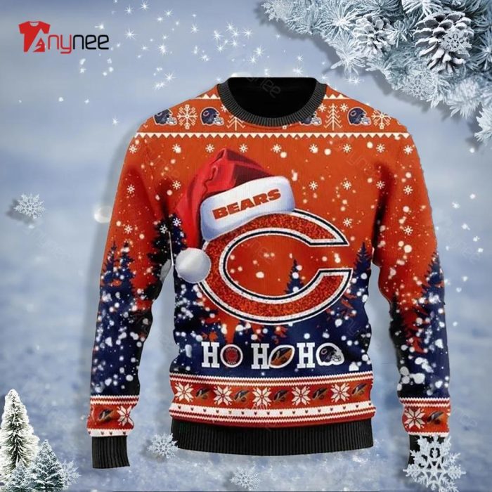 Personalized Bears Football Symbol Wearing Santa Claus Hat Ho Ho Ho Ugly Sweater