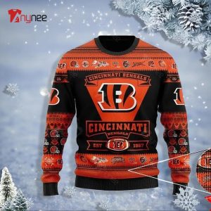 Personalized Cincinnati Bengal Football Team Logo Ugly Sweater Christmas