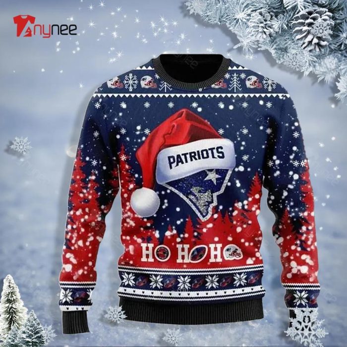 Personalized England Patriots Symbol Wearing Santa Claus Hat Ho Ho Ho Ugly Sweater