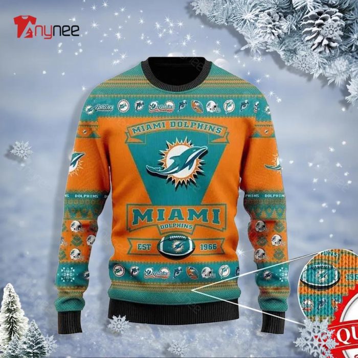 Personalized Mimi Dolphins Football Team Logo Ugly Sweater Christmas
