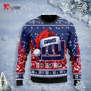 Personalized New York Giant Symbol Wearing Santa Claus Hat Ho Ho Ho Ugly Sweater