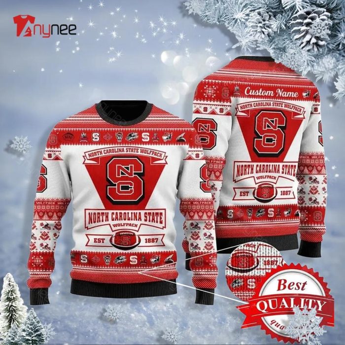 Personalized North Carolina State Wolfpack Football Team Logo Ugly Sweater Christmas