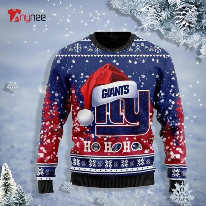Personalized York Giants Symbol Wearing Santa Claus Hat Ho Ho Ho Ugly Christmas Sweater