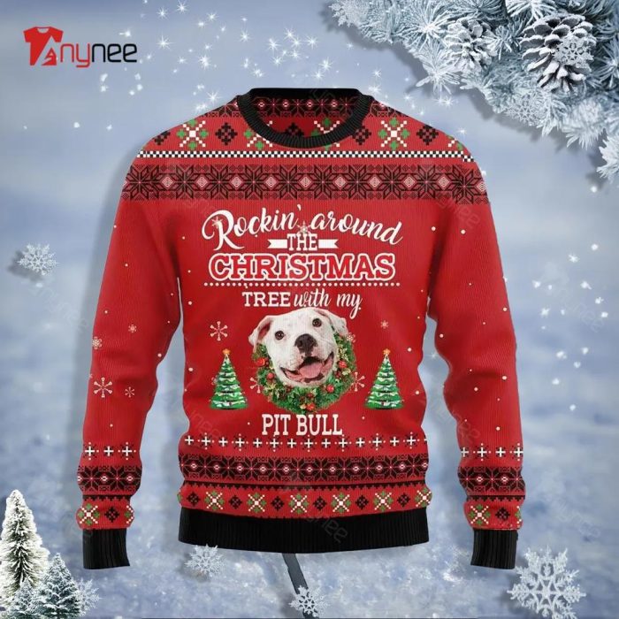 Pitbull Rockin Christmas Ugly Sweater