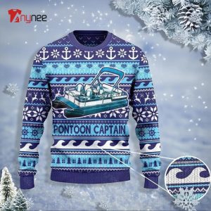 Pontoon Captain Anchor Gift Ugly Sweater