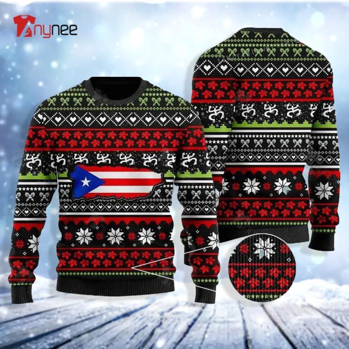 Puerto Rico Map Flag Coqui Taino Frog Noel Pattern For Boricua Puerto Ricans Ugly Christmas Sweater