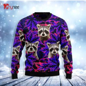 Raccoon Leaves Ugly Christmas Sweater