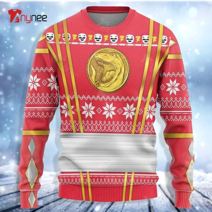 Red Mighty Morphin Power Rangers Logo Ugly Christmas Sweater
