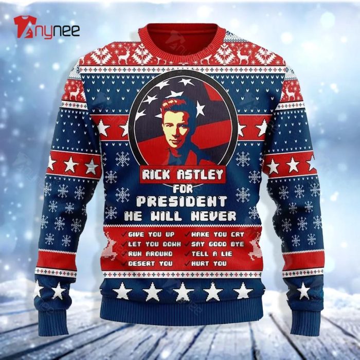Rick Astley For President Ugly Christmas Sweater