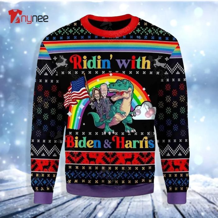 Ridin With Biden And Harris Lgbt Ugly Christmas Sweater