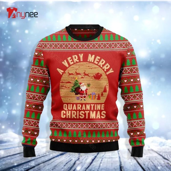 Santa A Very Merry Quarantine Ugly Christmas Sweater
