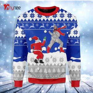 Santa And Jesus Playing Snowball Ugly Christmas Sweater