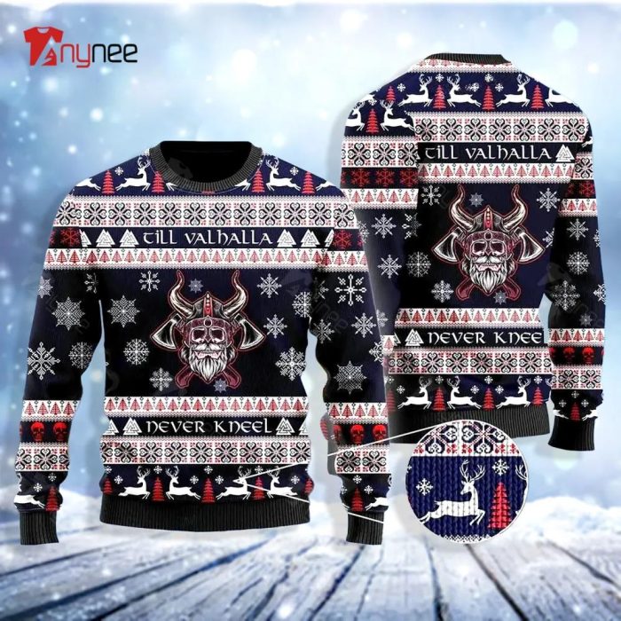 Viking Till Valhalla Never Kneel Ugly Christmas Sweater